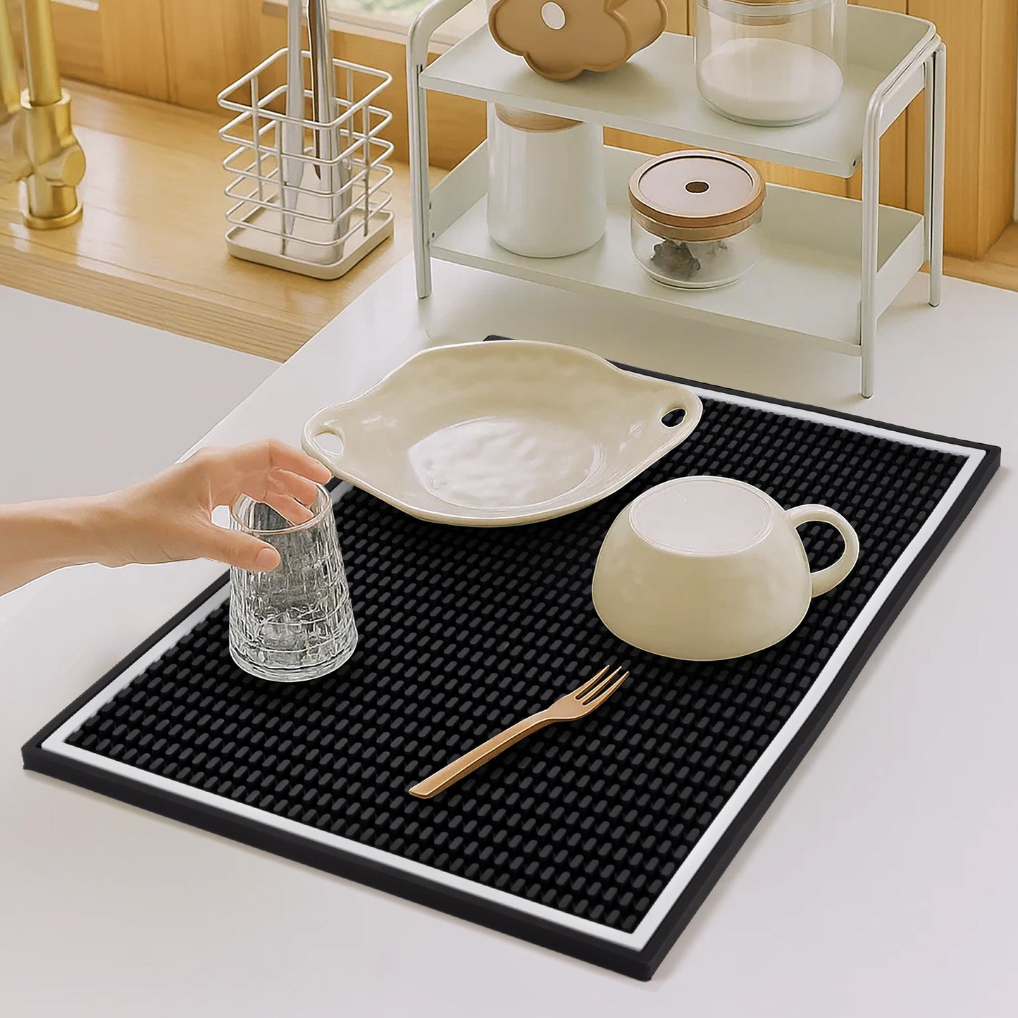 Hriiiiya Premium Bar Mat 18"x12" Coffee Mat, Dish Drying Mat, Durable & Stylish Service for Spills,Coffee,Bars,Restaurants,Counter Top Dish Drying Mat,Glass