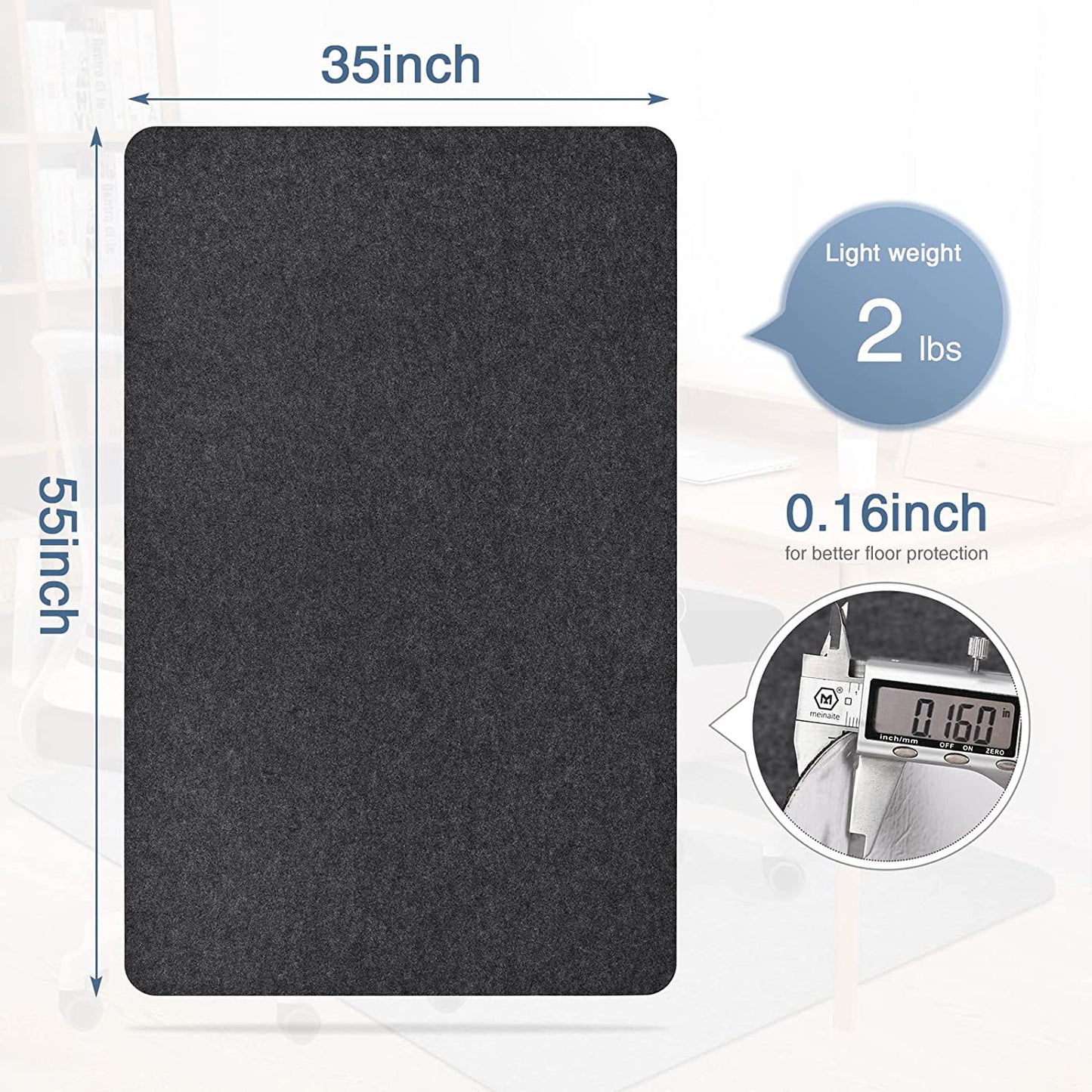 Chair Mat for Hardwood Floor,55" x 35"Office Chair Mats,Floor Protector For Desk Chair,Dark Grey