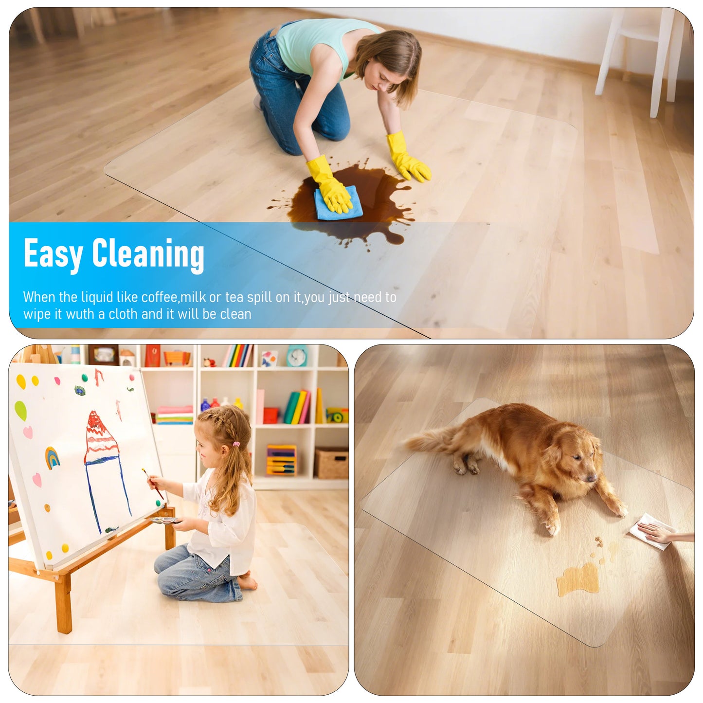 2PCS PVC Clear Office Chair Mat for Hardwood Floor,36"x48"Clear Mat for Desk Chair/Table.As Table Pad&Table Cover